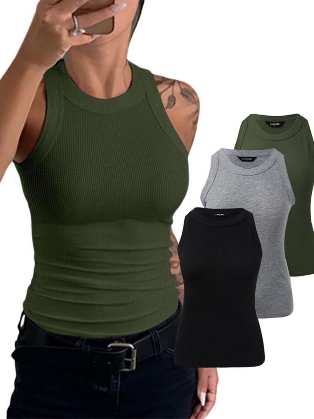 Stylish 3-Pack Ribbed Racerback Tank Tops for Women - Versatile Cami Shirts